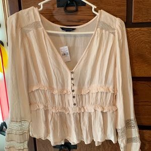 American Eagle Outfitters Cream Crop Top